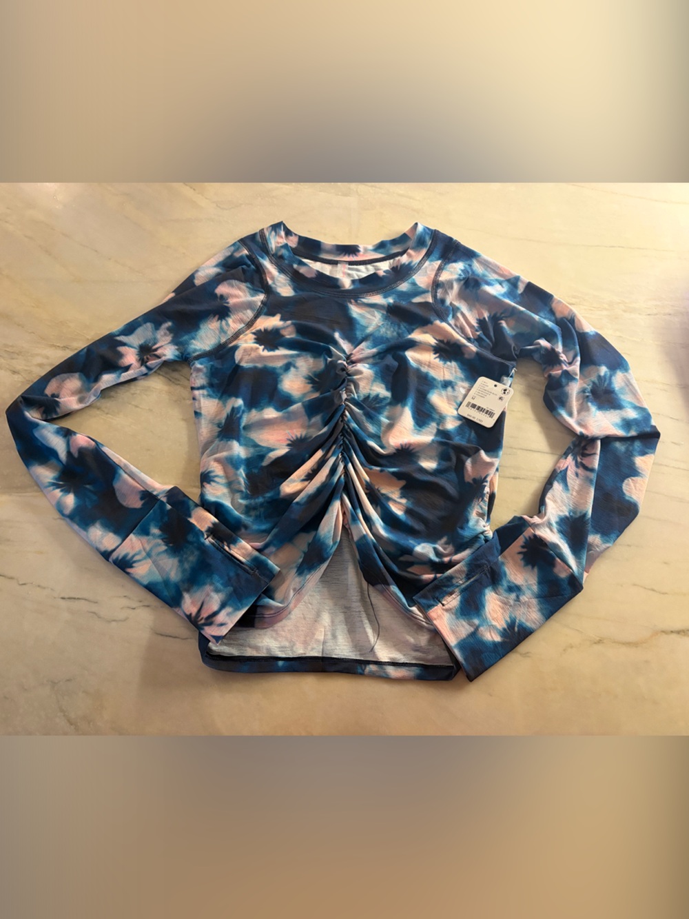 FP Movement by Free People Blue & Pink Tie-Dye Ruched Long Sleeve Tee